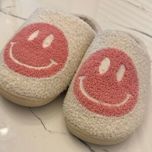Cozy Cream Slippers with Pink Smiley Face